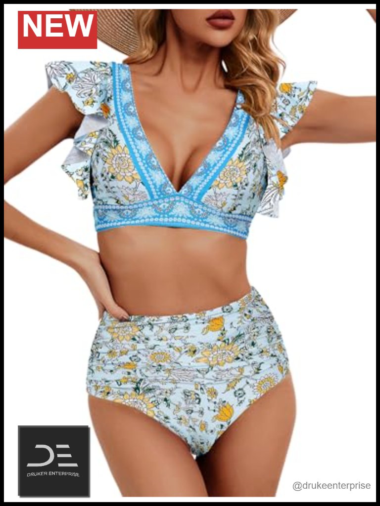 High Waisted Ruffle Bikini Set With Push Up Pads Tummy Control Swimwear